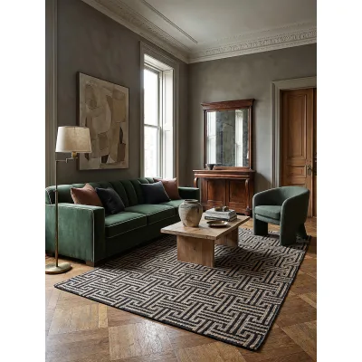 Teppich geometrisch Natur-Schwarz 200 x 290 cm - CROFT   Kadima Design