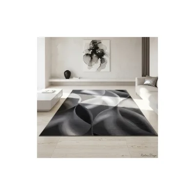 Teppich Kurzflor INN in Schwarz, mit abstraktem Wellenmuster, 200 x 290 cm