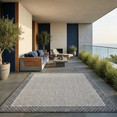 Teppich Outdoor LIRIA in Creme, mit Bordüre, aus Polypropylen, 60 x 100 cm