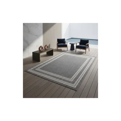 Teppich Outdoor LIRIA in Grau, mit Bordüre, 120 x 170 cm