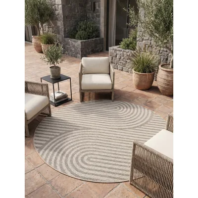 Teppich Outdoor VENTOUX in Beige, im Boho-Stil, Ø 200 cm