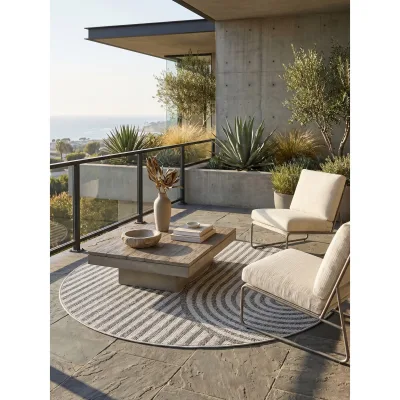 Teppich Outdoor VENTOUX in Grau, im Boho-Stil, Ø 200 cm
