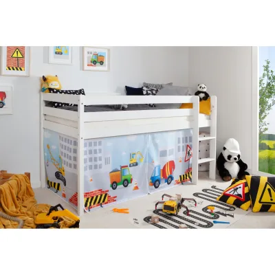 TiCAA Hochbett "Oskars Baustelle" Kiefer weiß