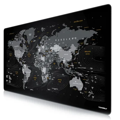 Titanwolf Gaming Mauspad, XXXL Speed Mousepad 1200 x 600 mm, Geschwindigkeit & Präzision, Weltkarte deutsch