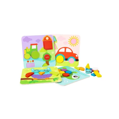 Tooky Toy Holzpuzzle 4er Set TL396 Holz 3D Formen 34 Puzzleteile ab 18 Monaten bunt