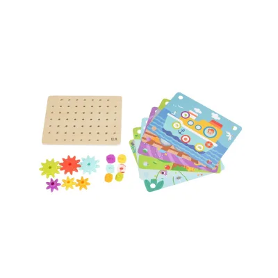Tooky Toy Holzspielzeug TK352 Zahnräderspiel 19 teilig, Steckspiel, Motorikspiel bunt
