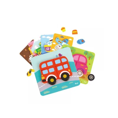 Tooky Toy Kinder Puzzle 6er Set TL635 Holz 3D Transport 33 Puzzleteile ab 1 Jahr bunt
