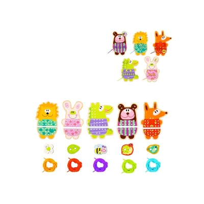 Tooky Toy Spielzeug Nähspiel Holz-Tiere TL417 Schnürtiere 20 teilig ab 3 Jahren orange