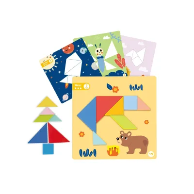 Tooky Toy Tangram TF642 Magnetpuzzle Holz geometrische Formen Vorlagen 18-teilig bunt