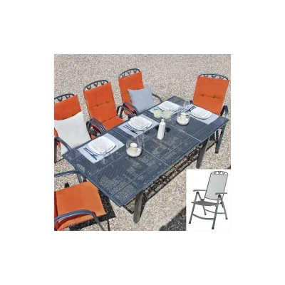 Toulouse Gartenmöbel-Set, 9-teilig, 8 Klappsessel und Ausziehtisch, robust und wetterfest, klappbar, für Terrasse, Balkon, Garten, eisengrau