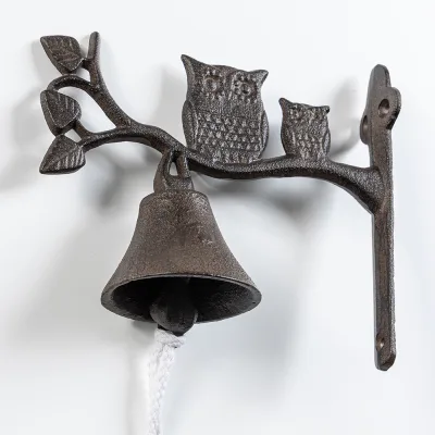 Traditionelle Gusseisen-Türglocke -  mit Eulen, ca. 18 x 16 cm