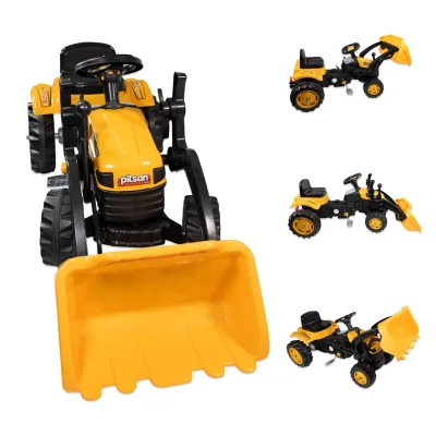 Trettraktor mit Schaufel gelb, Kinder Traktor ab 3 Jahre, Traktor zum draufsitzen