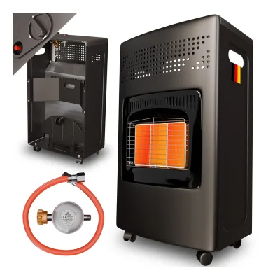 TroniTechnik® Gasheizer Gasheizofen Heizstrahler 4,2 kW Gas Heizung inkl. Gasdruckregler & Gasschlauch 3 Heizstufen 4200W