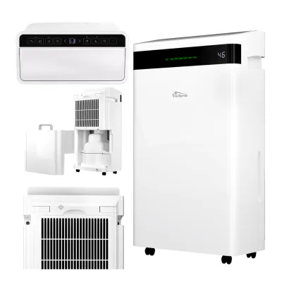 TroniTechnik® Luftentfeuchter TT-EF-04 bis zu 20 l/24h elektrisch, 5,5 l Tank, Kompressor, LED, Farblicht, Timer, Ionisator, Auto-Schwenk, für Räume bis 30 m²