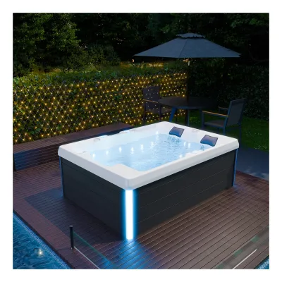 TroniTechnik® Outdoor Whirlpool Spa ELBA 210cm x 150cm mit Heizung, Hydromassage, Sanitäracryl, Farblicht, Abdeckung, Treppe