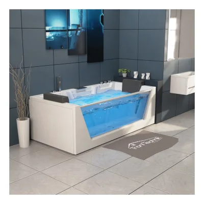 TroniTechnik® Whirlpool Badewanne MYKONOS 180cm x 88cm mit Heizung, Wasserfall, Hydromassage und Farblichtherapie, Sanitäracryl