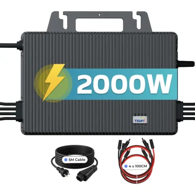TSUN Mikro-Wechselrichter 2000W TSOL-MS2000 für Balkonkraftwerk, IP67 wetterfest, 4 MPPT, Bluetooth & WIFI, inkl. 5m Anschlusskabel & 4x 1 m Solar-Verlängerungen, Micro Inverter