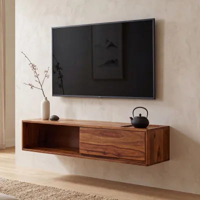 TV-Board Kommode 110cm hängend Sheesham Massivholz TV Lowboard mit 1 Schublade