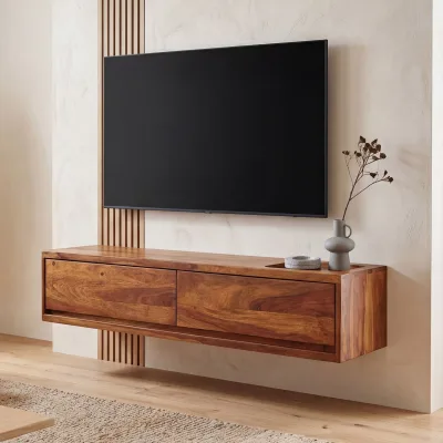 TV-Board Kommode 110cm hängend Sheesham Massivholz TV Lowboard mit 2 Schubladen