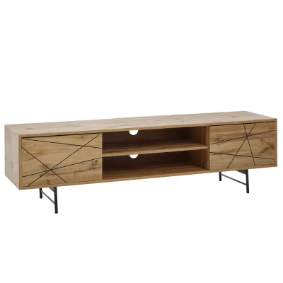 TV-Board Kommode 160cm MDF Eiche Dekor Design Lowboard mit 2 Türen & Ablage Fernsehschrank