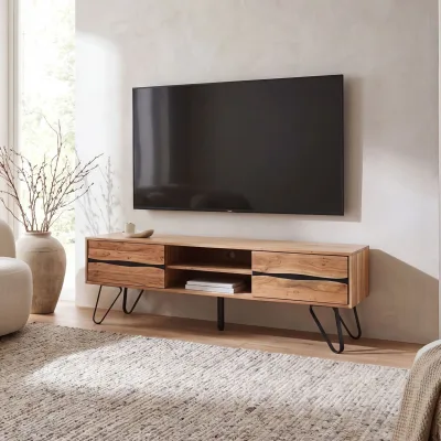 TV Board Lowboard Fernsehschrank Akazie Massivholz 160cm Fernsehtisch mit Türen