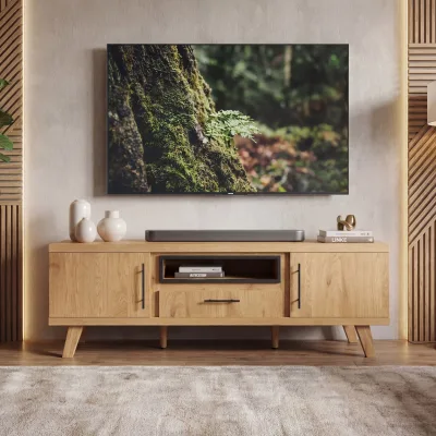 TV Board Lowboard Fernsehschrank Eiche Dekor 150cm TV Schrank Türen Schublade