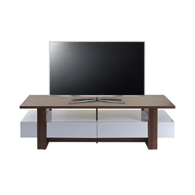 TV-Rack MCW-B51, Fernsehtisch Lowboard Schrank, 3D-Struktur Walnuss-Optik hochglanz 46x150x45cm