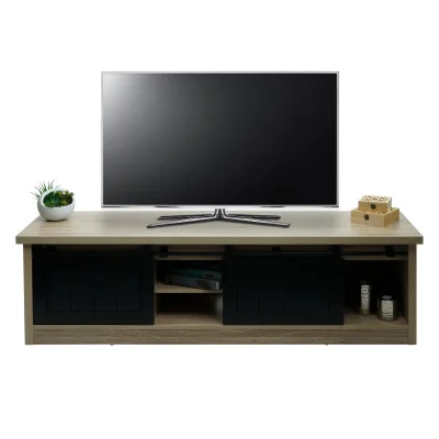 TV-Rack MCW-K75, Fernsehtisch TV-Board, Schiebetüren Staufächer, Holz-Optik Industrial Metall 43x150x40cm ~ naturfarben