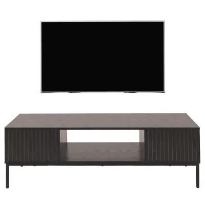 TV-Rack MCW-O39, TV-Board Fernsehtisch Lowboard TV-Schrank Ablage Fächer, Melamin MDF 39x120x60cm ~ Holzoptik schwarz