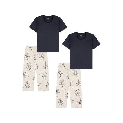 uncover by SCHIESSER Damen Schlafanzug Nightwear - Dreiviertel 2er Pack