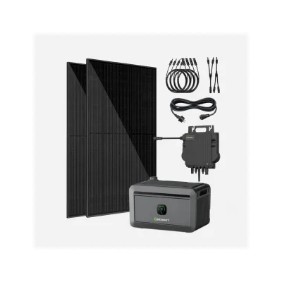 VALE Balkonkraftwerk 900 Wp – 2x 450 Wp Premium Solarmodul bifazial (Glas+Glas), Growatt NEO 800M-X, Growatt Noah 2000, 5m Anschlusskabel