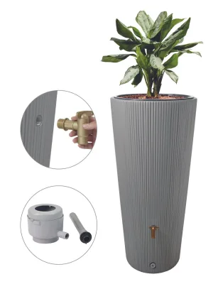 VASO 2in1 DECOR Regenspeicher 220 Liter inkl. Anschlussset und Auslaufhahn zinkgrau