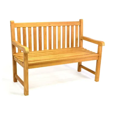 VCM 2-Sitzer Gartenbank Parkbank   hochwertig   massiv  Teak Holz behandelt   handgefertigte   Landhausstil   braun   Maße L. 120 x B. 62 x T. 50 cm