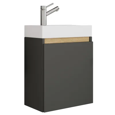 VCM 2 tlg. Badschrank mit Waschbecken für Gäste-WC, Hängeschrank mit Softclose-Tür, Waschplatz platzsparend, Maße: H. 55 x B. 41 x T. 22 cm, Cosila