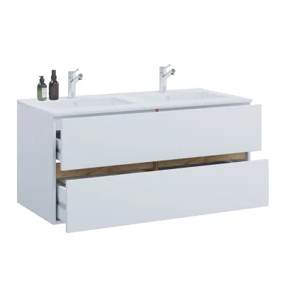 VCM 2-tlg. Doppelwaschtisch Cosila mit großem Keramikbecken – Badschrank mit 2 Softclose-Schubladen, Maße Waschplatz Set: H. 51 x B. 112 x T. 47 cm, Cosila-I