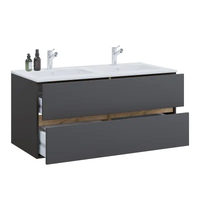 VCM 2-tlg. Doppelwaschtisch Cosila mit großem Keramikbecken – Badschrank mit 2 Softclose-Schubladen, Maße Waschplatz Set: H. 51 x B. 112 x T. 47 cm, Cosila-I