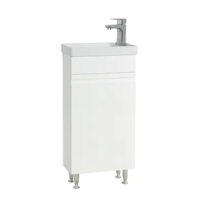 VCM 2-tlg Set   Waschplatz für Gäste WC   Gästebad Toilette   Waschtisch   grifflose Drehtüre   Badmöbel Badezimmer Set – Silora M stehend