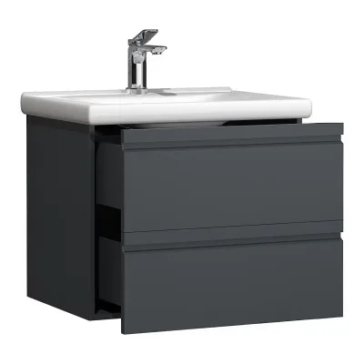 VCM 2-tlg. Waschplatz   Waschtisch 60 cm   Badmöbel Set mit Keramik Waschbecken   grifflose Schubladen   Komplettset Silora