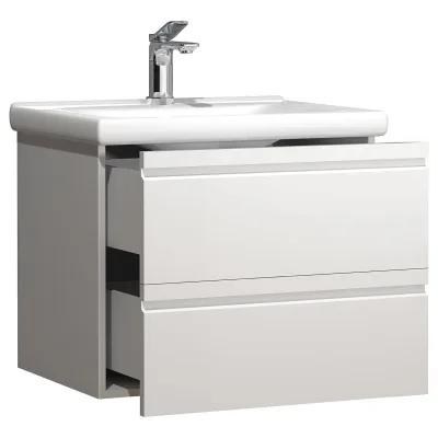 VCM 2-tlg. Waschplatz   Waschtisch 60 cm   Badmöbel Set mit Keramik Waschbecken   grifflose Schubladen   Komplettset Silora