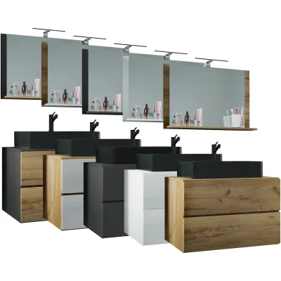 VCM 2-tlg. Waschplatz Waschtisch   schwarzes Waschbecken Unterschrank Breite 80 cm    Badmöbel Set mit Schubladen   Lendas BL