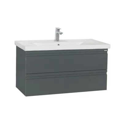 VCM 2-tlg. Waschplatz   Waschtisch Unterschrank 100 cm   Badmöbel Set mit Waschbecken   grifflose Schubladen   Komplettset Silora