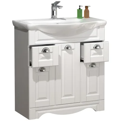 VCM 2-tlg. Waschplatz   Waschtisch Unterschrank 75 cm   Badmöbel Set mit Waschbecken   Landhaus Styl   praktische Schubladen   Komplett Casalo
