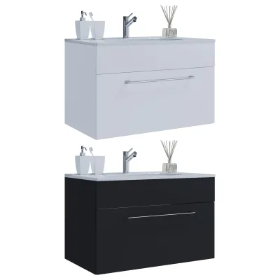 VCM 2-tlg. Waschplatz Waschtisch   Waschbecken Unterschrank Breite 60 cm   Badmöbel Set hängend mit einer Schublade   Badinos