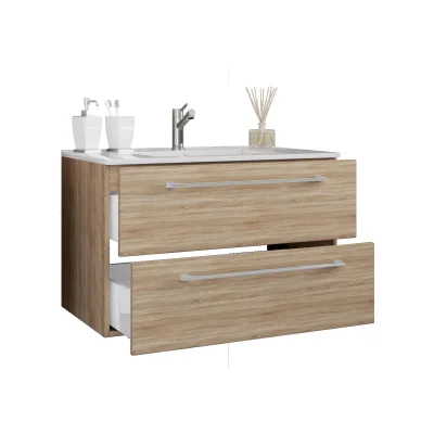 VCM 2-tlg. Waschplatz Waschtisch   Waschbecken Unterschrank Breite 60 cm   Badmöbel Set hängend mit zwei Schubladen   Badinos