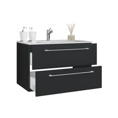 VCM 2-tlg. Waschplatz Waschtisch   Waschbecken Unterschrank Breite 60 cm   Badmöbel Set hängend mit zwei Schubladen   Badinos