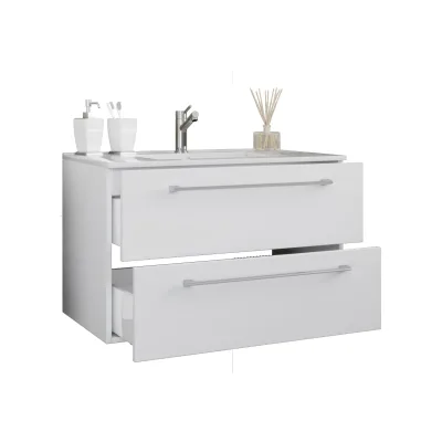 VCM 2-tlg. Waschplatz Waschtisch   Waschbecken Unterschrank Breite 60 cm   Badmöbel Set hängend mit zwei Schubladen   Badinos