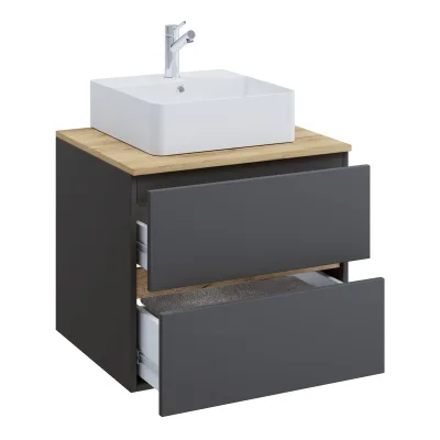 VCM 2-tlg. Waschtisch mit Aufsatz Keramikbecken, Badschrank mit 2 Softclose-Schubladen, Maße Waschplatz Set: H. 51 x B. 60 x T. 47 cm, Cosila-A