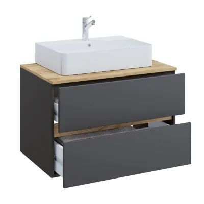 VCM 2-tlg. Waschtisch mit Keramik Aufsatzbecken, Badschrank mit 2 Softclose-Schubladen, Maße Waschplatz Set: H. 51 x B. 80 x T. 47 cm, Cosila-A