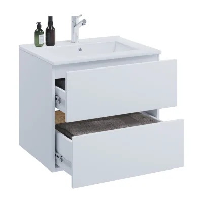 VCM 2-tlg. Waschtisch mit Keramikbecken, Badschrank mit 2 Softclose-Schubladen, Maße Waschplatz Set: H. 51 x B. 61 x T. 47 cm, Cosila-I