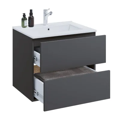 VCM 2-tlg. Waschtisch mit Keramikbecken, Badschrank mit 2 Softclose-Schubladen, Maße Waschplatz Set: H. 51 x B. 61 x T. 47 cm, Cosila-I